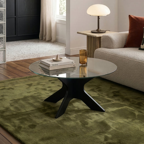 Tavolino Imi con piano in vetro Ø70x35 cm Nero/Grigio [en.casa]