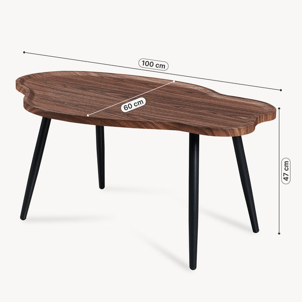 Tavolino da Caffè Trestaneng con Piano Sagomato 100x60x47 cm - Effetto Noce [en.casa] 