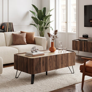 Tavolino da Salotto Trorlon con 2 Cassetti 100x50x40 cm - Effetto Noce/Travertino [en.casa]