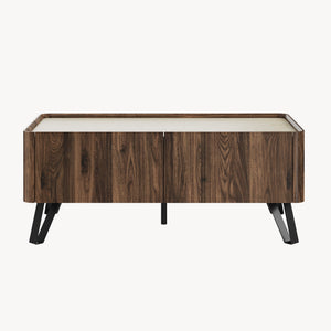 Tavolino da Salotto Trorlon con 2 Cassetti 100x50x40 cm - Effetto Noce/Travertino [en.casa]
