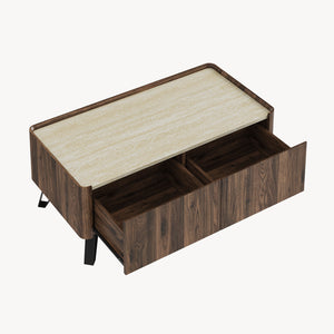 Tavolino da Salotto Trorlon con 2 Cassetti 100x50x40 cm - Effetto Noce/Travertino [en.casa]