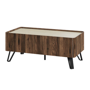 Tavolino da Salotto Trorlon con 2 Cassetti 100x50x40 cm - Effetto Noce/Travertino [en.casa]