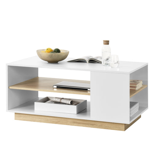 Tavolino da salotto Trelleborg 100x60x46 cm con 2 ripiani Bianco/Rovere en.casa - premiumXL