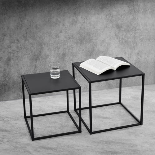 Tavolino laterale Morsum set da 2 design industriale nero [en.casa]