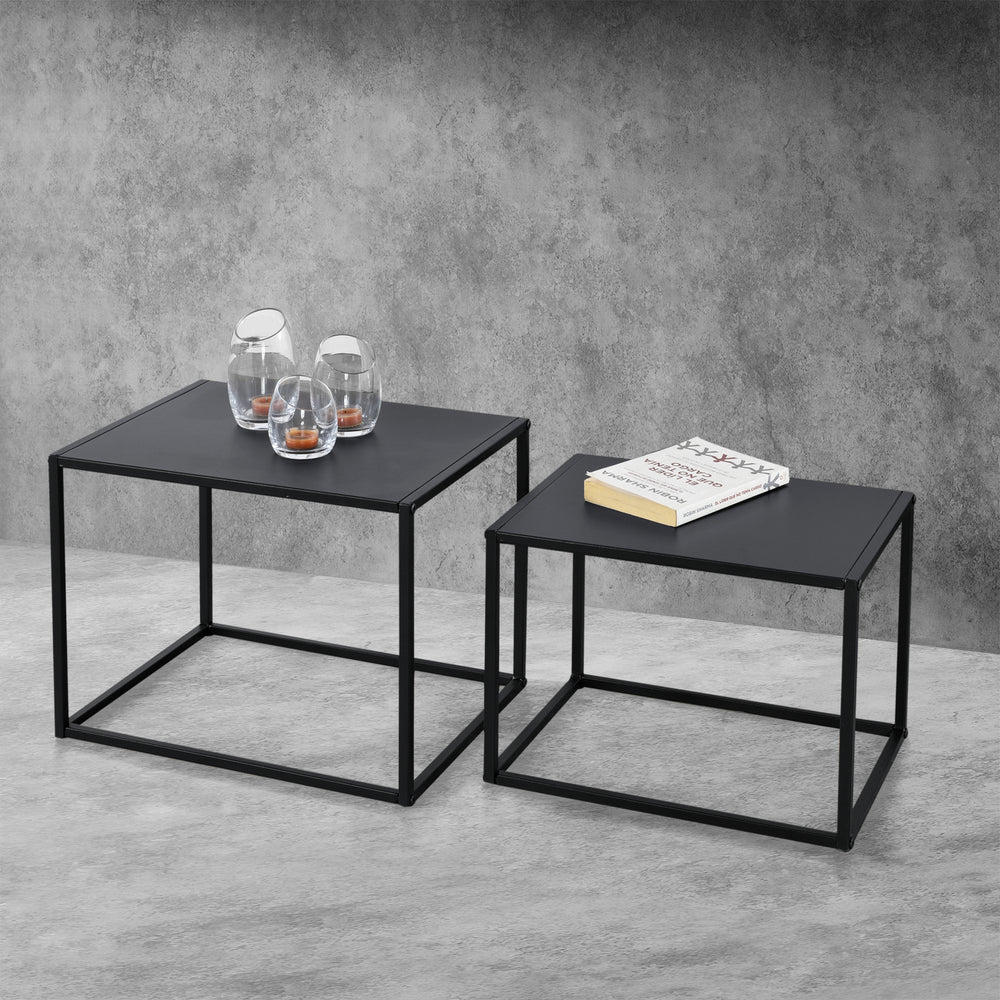 Tavolino laterale Archsum set da 2 rettangolari design industriale nero [en.casa]