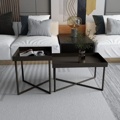 Set di tavolini Heinola tavolini da salotto set da 2 pezzi acciaio nero [en.casa] - premiumXL