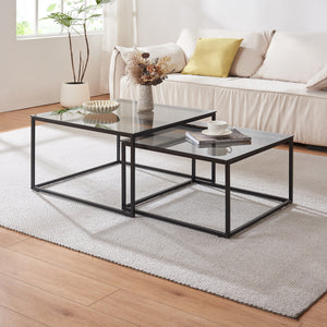 Couchtisch 2er Set Tromlaslo Rauchglas, grau [en.casa] - premiumXL