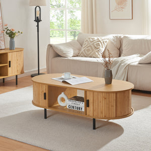 Tavolino Tvedestrand da Salotto con 2 Ante Scorrevoli in Bambù 120 x 55 x 40 cm [en.casa]