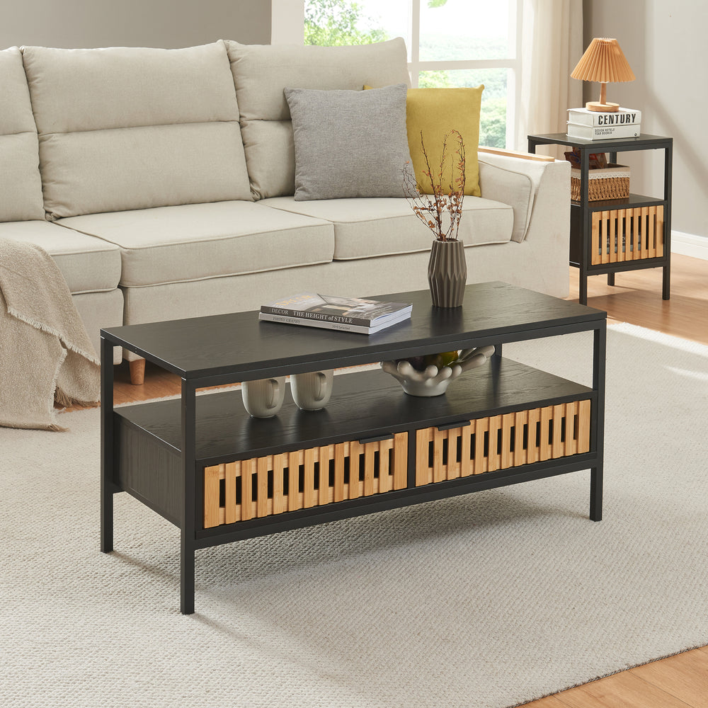 Couchtisch Luniehti 100x40x48 cm Schwarz/Natur [en.casa] - premiumXL