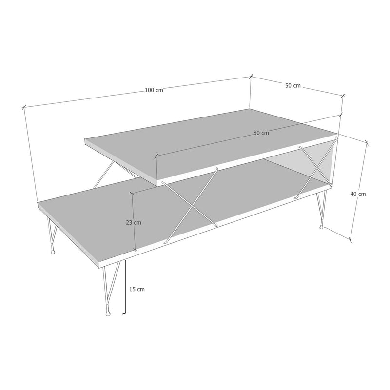 Schizzo in scala Tavolino Centrale Asker con 2 Piani 100 x 50 x 40 cm - Vari Colori [en.casa]