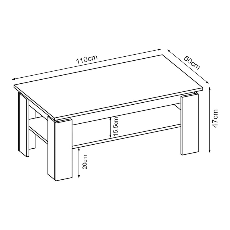Schizzo in scala Tavolino Centrale da Caffè Krirdfjos con Ripiano 110x60x47 cm [en.casa] 

