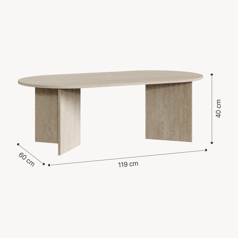 Schizzo in scala Tavolino da Salotto Kynd con Piano Ovale 119 x 60 x 40 cm -  Vari Colori [en.casa]