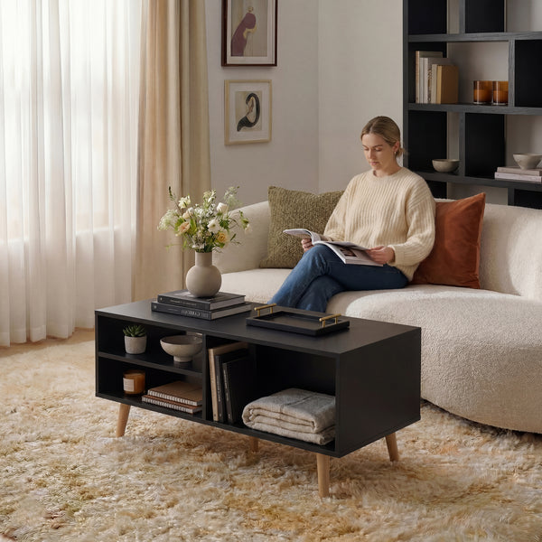 Tavolino da Salotto Nand con 2 Cassetti e 3 Scomparti Aperti 100 x 50 x 45 cm [en.casa] 