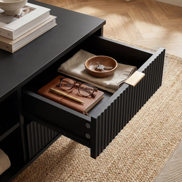 Tavolino da Salotto Nand con 2 Cassetti e 3 Scomparti Aperti 100 x 50 x 45 cm [en.casa] 