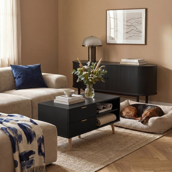 Tavolino da Salotto Nand con 2 Cassetti e 3 Scomparti Aperti 100 x 50 x 45 cm [en.casa] 