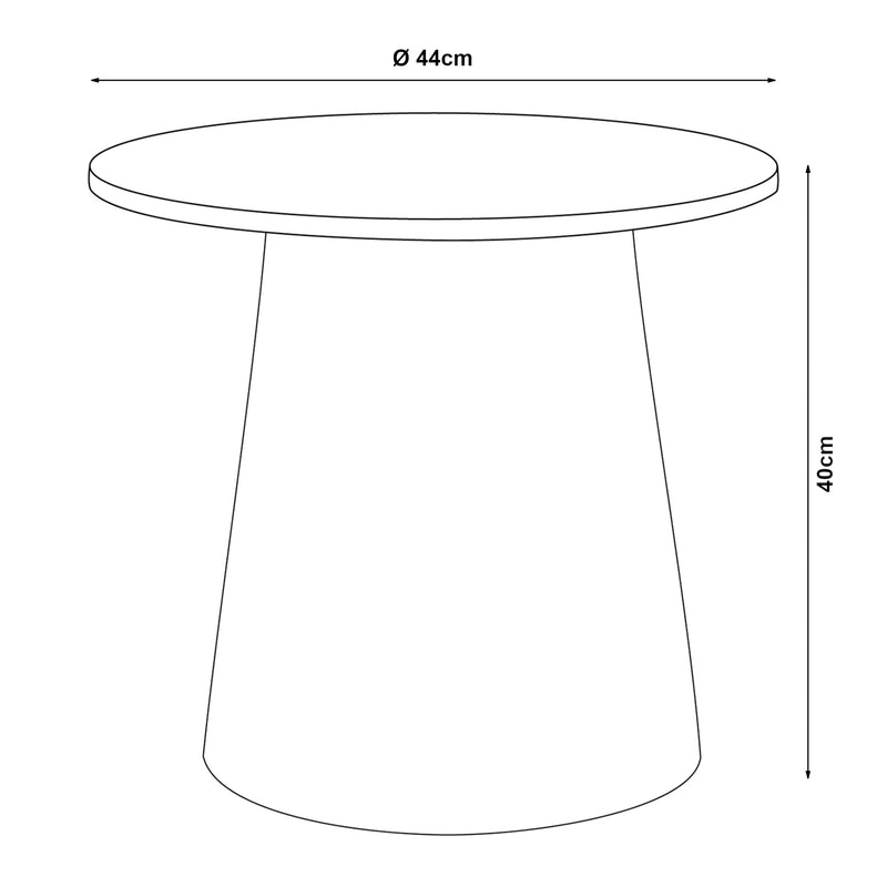 Schizzo in scala Tavolino da caffè Nyd Base a Cono Troncato e Piano Rotondo 40 x Ø44 cm [en.casa] 