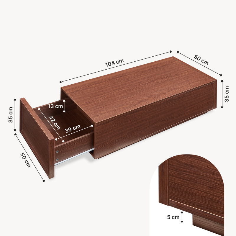 Schizzo in scala Tavolino Rettangolare Turur da Salotto con 2 Cassetti 104 x 50 x 40 cm [en.casa]