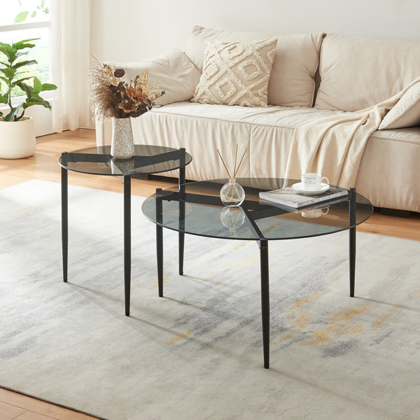 Tavolino da Salotto Ulökantaa con Piano Rotondo in Vetro Fumé - Vari Colori [en.casa]