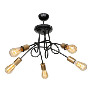 Plafoniera 'Kingswinford' a 3 o 5 Bracci Lampadario Senza Paralume - Nero/Ottone [lux.pro]