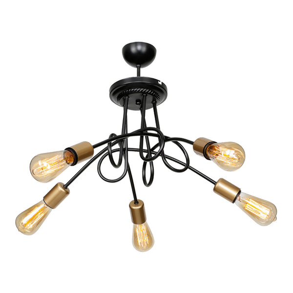 Plafoniera 'Kingswinford' a 3 o 5 Bracci Lampadario Senza Paralume - Nero/Ottone [lux.pro]