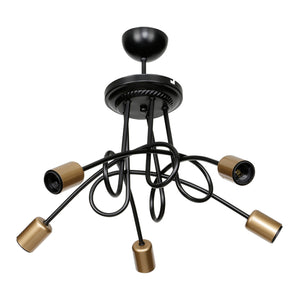 Plafoniera 'Kingswinford' a 3 o 5 Bracci Lampadario Senza Paralume - Nero/Ottone [lux.pro]