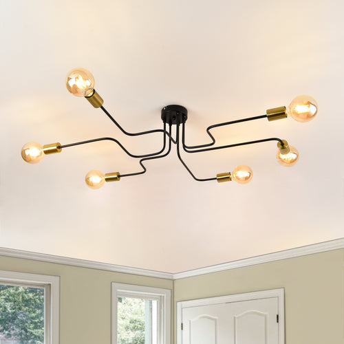 Plafoniera Carlisle Industrial 6 x E27 Nero/Ottone [lux.pro]