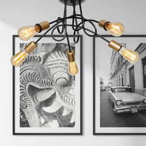 Plafoniera 'Kingswinford' a 3 o 5 Bracci Lampadario Senza Paralume - Nero/Ottone [lux.pro]