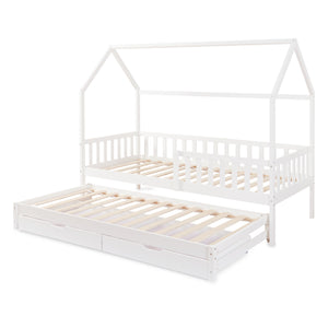 Letto a Casetta per Cameretta Aarghonmaa in Legno di Pino con Letto Estraibile e 2 Cassetti 90x200 cm [en.casa]