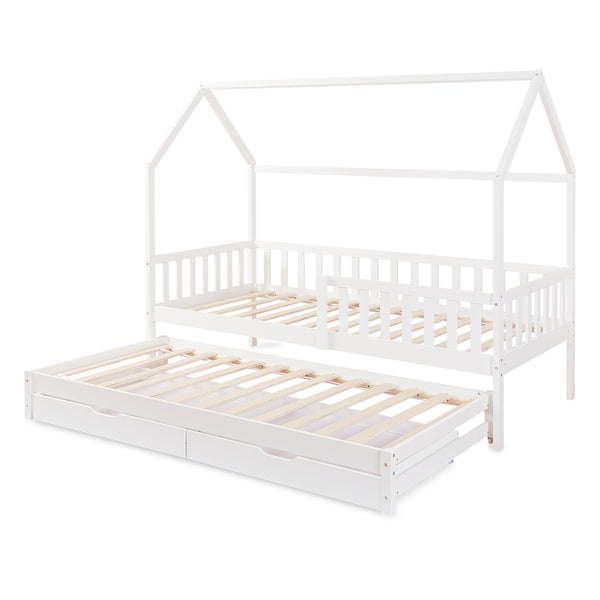 Letto a Casetta per Cameretta Aarghonmaa in Legno di Pino con Letto Estraibile e 2 Cassetti 90x200 cm [en.casa]