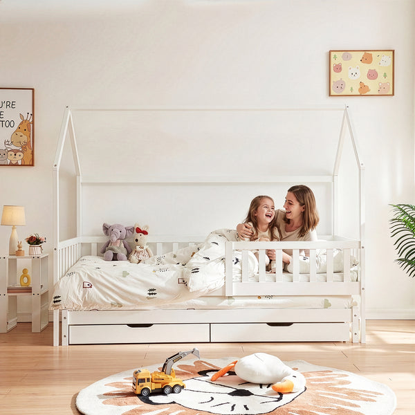 Letto a Casetta per Cameretta Aarghonmaa in Legno di Pino con Letto Estraibile e 2 Cassetti 90x200 cm [en.casa]