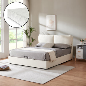 Letto Matrimoniale Lunner con Contenitore Testiera Imbottita e Materasso [en.casa] 