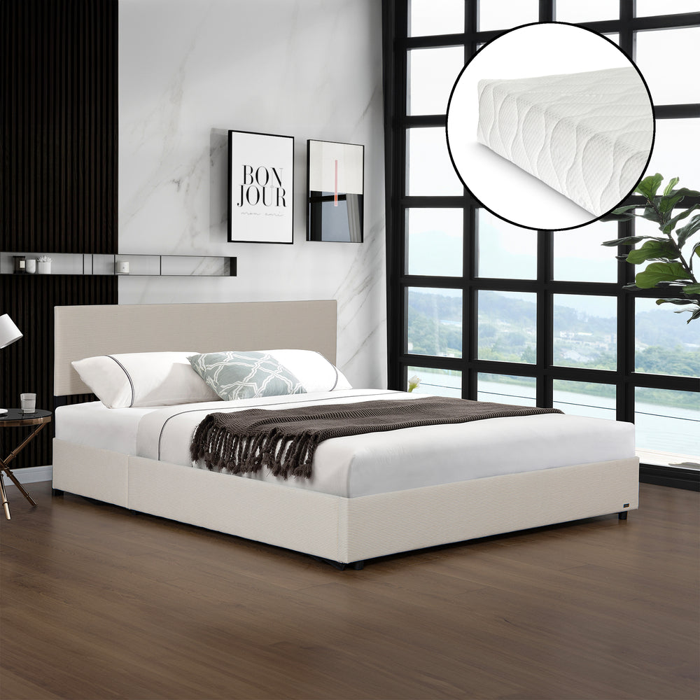 Letto Contenitore Juva Apertura a Ribalta Letto con Materasso Rivestimento in Velluto a Coste Corium
