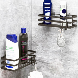 Set Pertunmaa di 2 Mensole da Bagno Cucina con Barre Anticadute - Metallo Nero [en.casa] 
