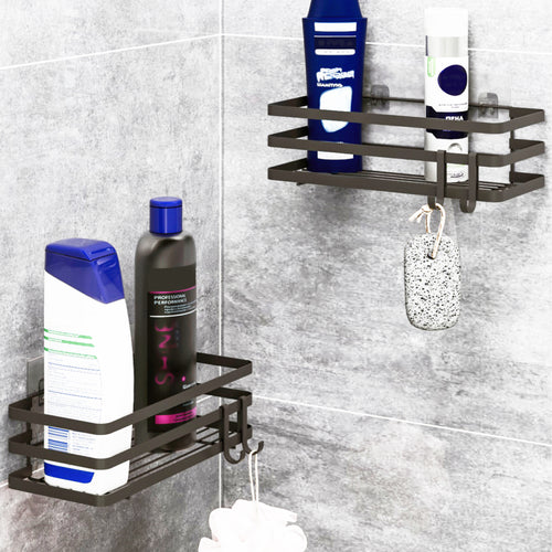 Set Pertunmaa di 2 Mensole da Bagno Cucina con Barre Anticadute - Metallo Nero [en.casa] 