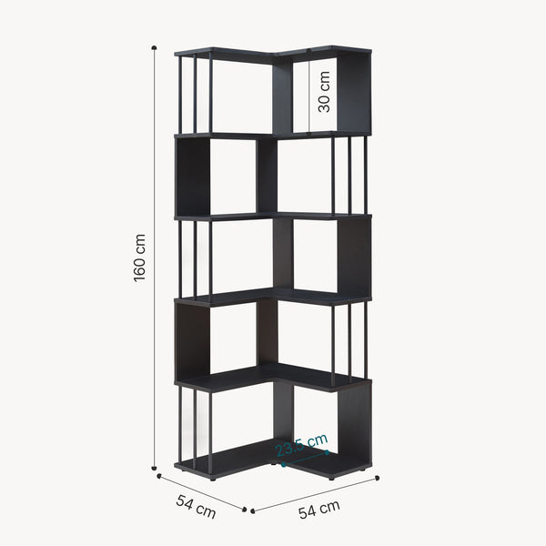 Scaffale Angolare Afrel con 5 Ripiani Aperti 160x54x54 cm - Vari Colori [en.casa]