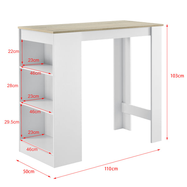 Bancone Tavolo Alto da Bar Kouvola con 3 Scomparti Aperti 110x50x103 cm - Vari Colori [en.casa]
