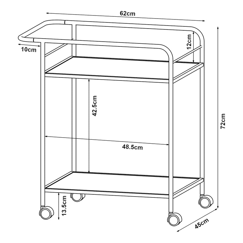 Schizzo in scala Carrello di Servizio Hole Portavivande con 2 Ripiani 72 x 62 x 45 cm - Vari Colori [en.casa] 