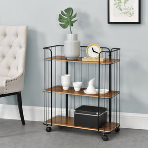 [en.casa] Carrello di Servizio in Metallo con 3 Ripiani in MDF Portavivande da Cucina con 4 Ruote Catering Ristorazione
