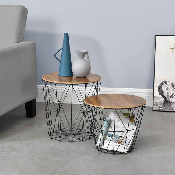 [en.casa] Set da 2 Tavolini a Forma di Cestello in 2 Misure Diverse con Piano Rimovibile Portaoggetti Pratico Multiuso
