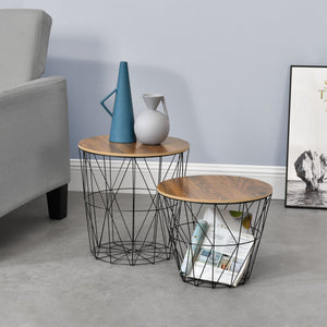 [en.casa] Set da 2 Tavolini a Forma di Cestello in 2 Misure Diverse con Piano Rimovibile Portaoggetti Pratico Multiuso