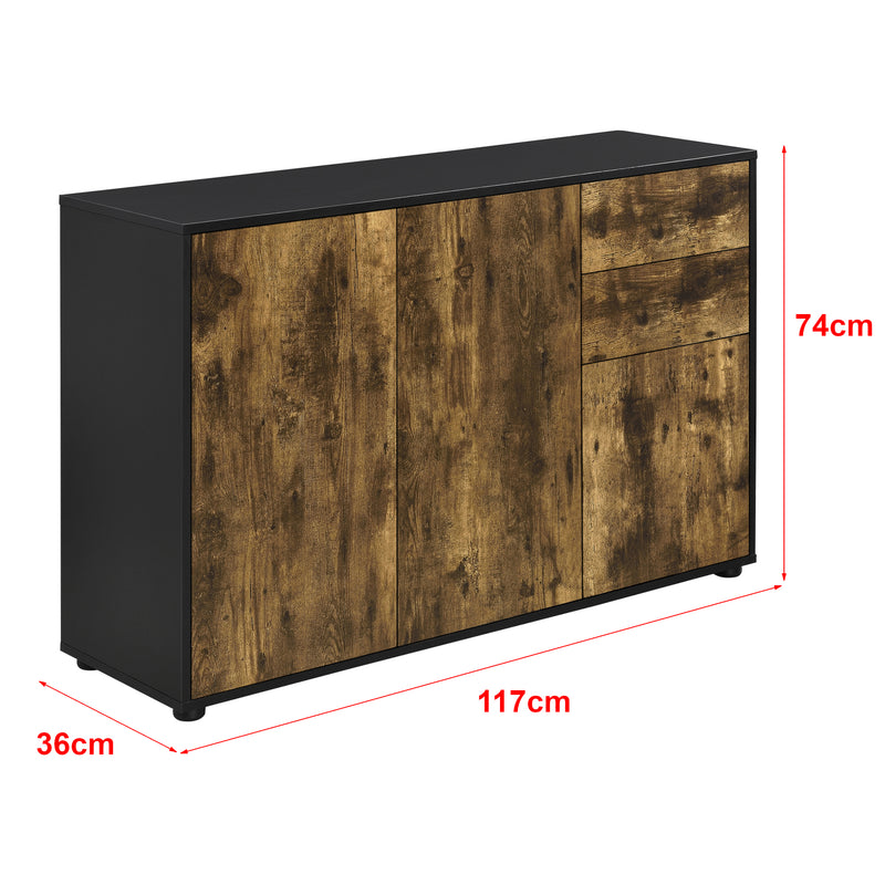 Schizzo in scala Credenza Paarl Comò con 2 Cassetti e 3 Ante per Soggiorno Camera da Letto [en.casa]