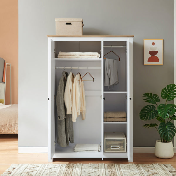 Armadio Guardaroba Vasand a 3 Ante con Barre Appenditi e Ripiani [en.casa]