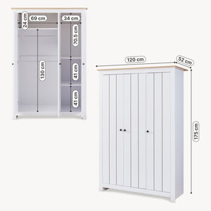 Armadio Guardaroba Vasand a 3 Ante con Barre Appenditi e Ripiani [en.casa]