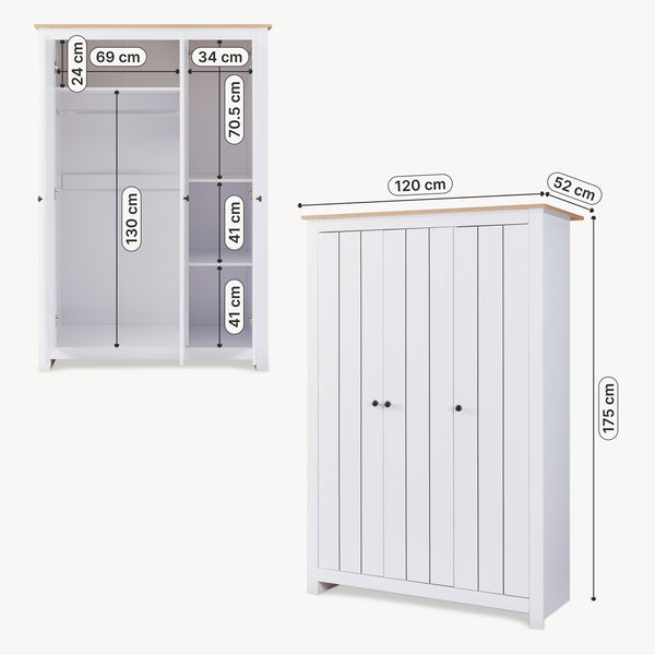 Armadio Guardaroba Vasand a 3 Ante con Barre Appenditi e Ripiani [en.casa]