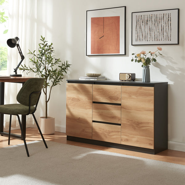 Sideboard Kyr Nero/effetto quercia rustico [en.casa]
