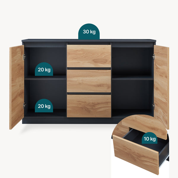 Sideboard Kyr Nero/effetto quercia rustico [en.casa]