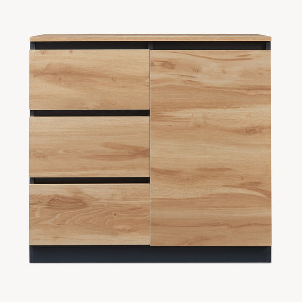 Credenza Mobile Contenitore Kyr Comò con Ante e Cassetti - Nero/Effetto Rovere Rustico [en.casa]