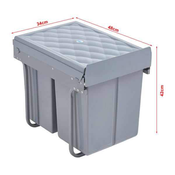 Pattumiera Estraibile Froland con 2 o 3 Bidoni Sotto Lavello - Capacitá varie - 48 x 34 x 42 cm Grigio [en.casa] 