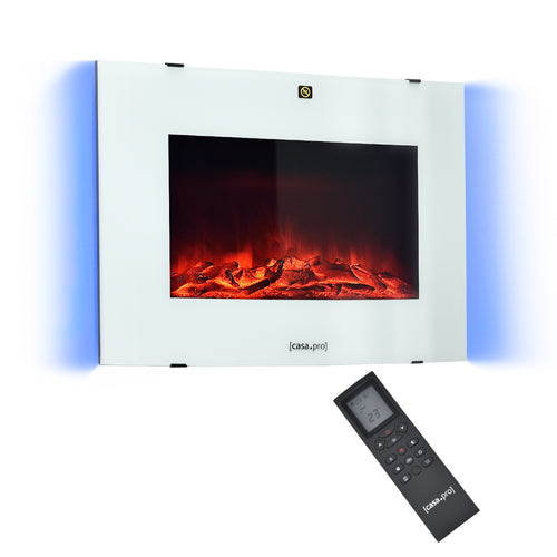 [casa.pro] Camino elettrico 65 x 13,5 x 46 cm Fuoco realistico Termostato integrato programmabile con timer Metallo plastica e vetro