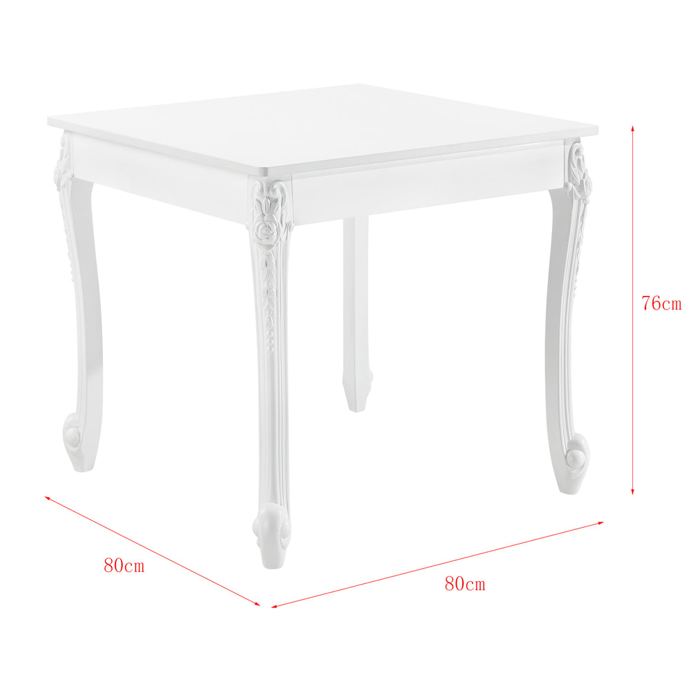 Tavolo da Pranzo Bianco in Stile Barocco con Decoro Floreale Tavolo Quadrato con Gambe di Plastica Tavolo da Sala Pranzo Fino a 2/4 Posti - Varie Misure